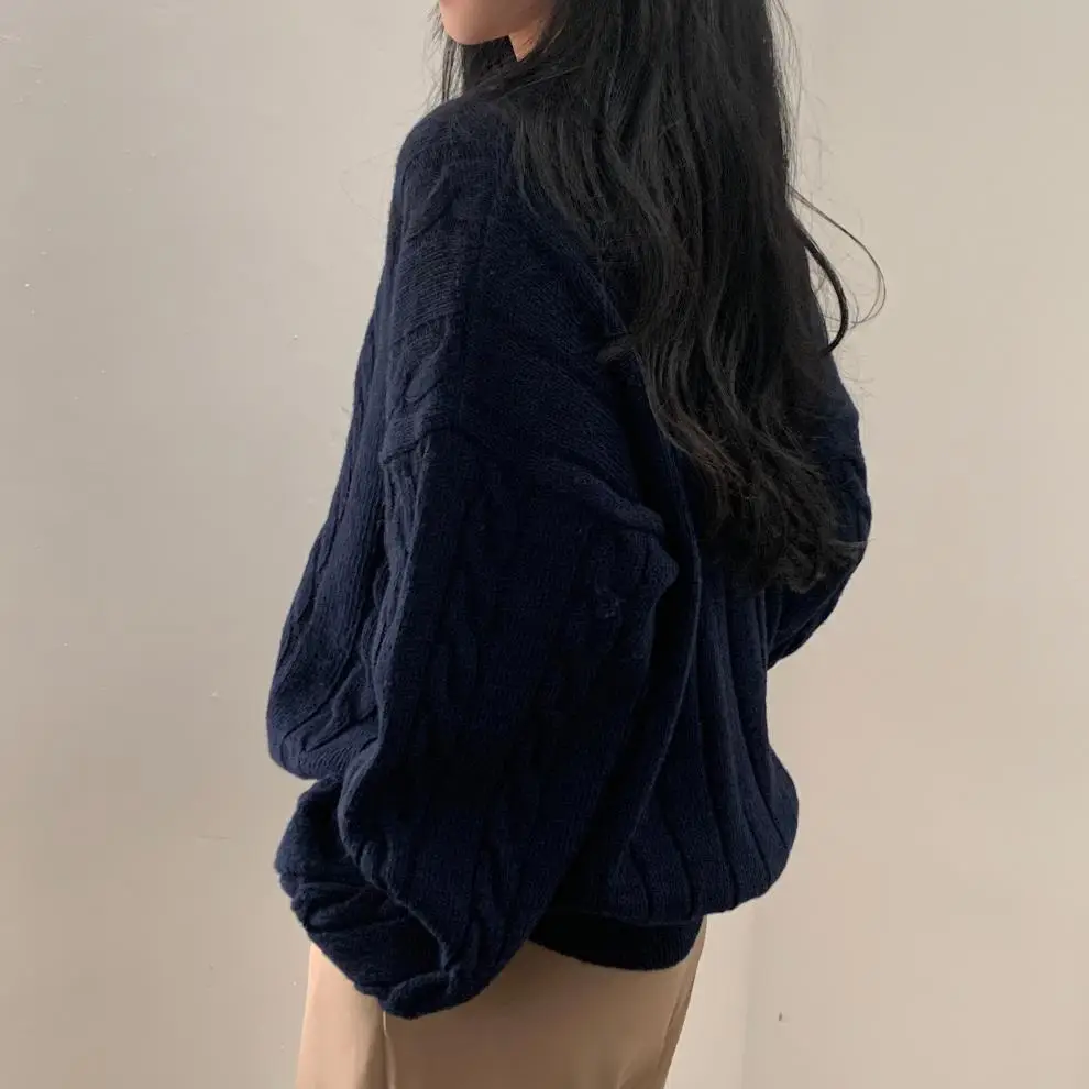 Women Cable Knit Sweater Grey Loose Lazy Autumn Winter — feature 15