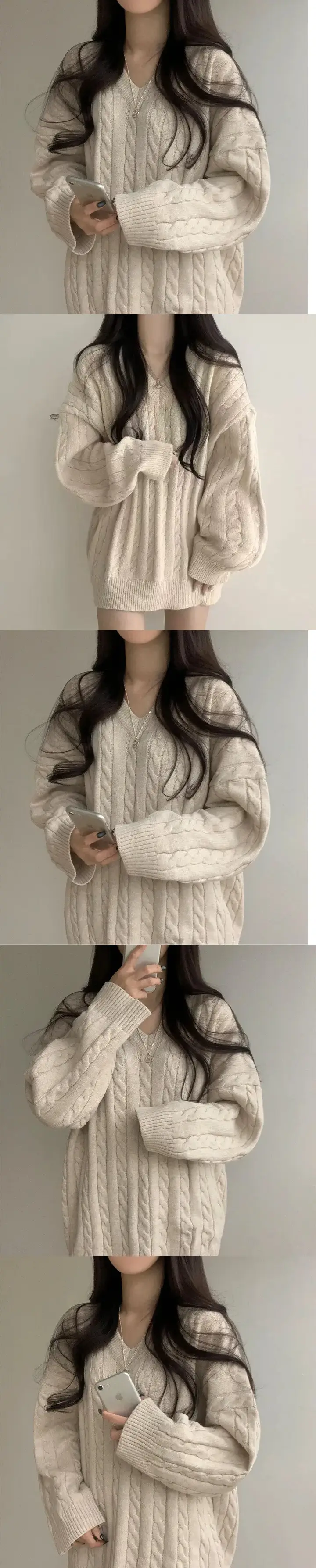 Women Cable Knit Sweater Grey Loose Lazy Autumn Winter — feature 2