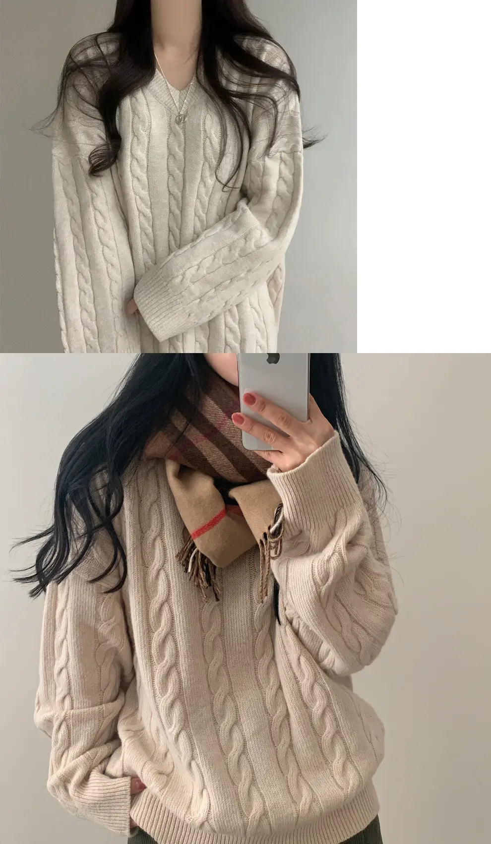 Women Cable Knit Sweater Grey Loose Lazy Autumn Winter — feature 3