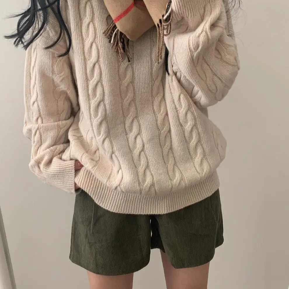 Women Cable Knit Sweater Grey Loose Lazy Autumn Winter — feature 4