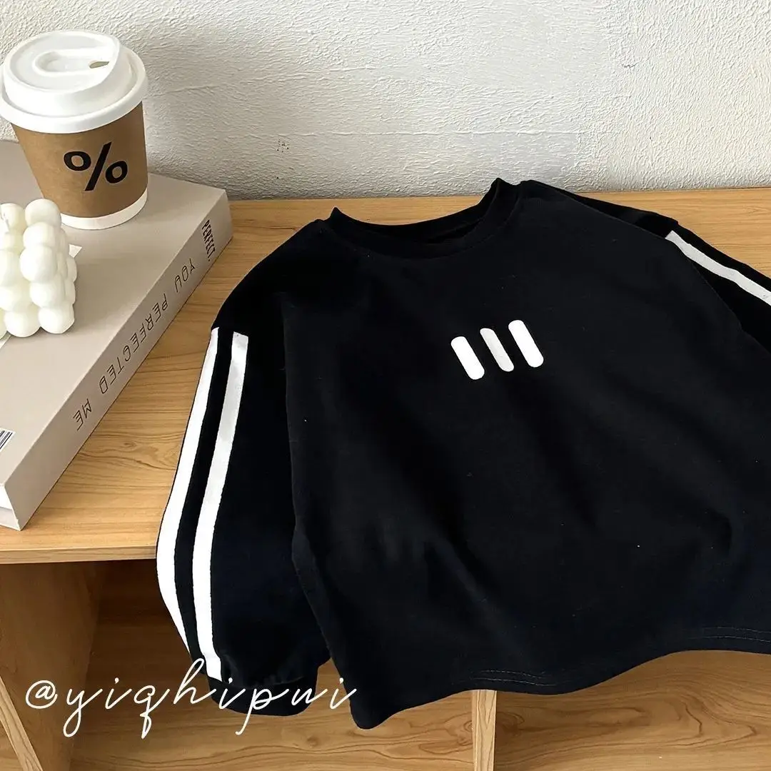 White 3 Stripe Cotton T-Shirt for Boys Spring Autumn — feature 3