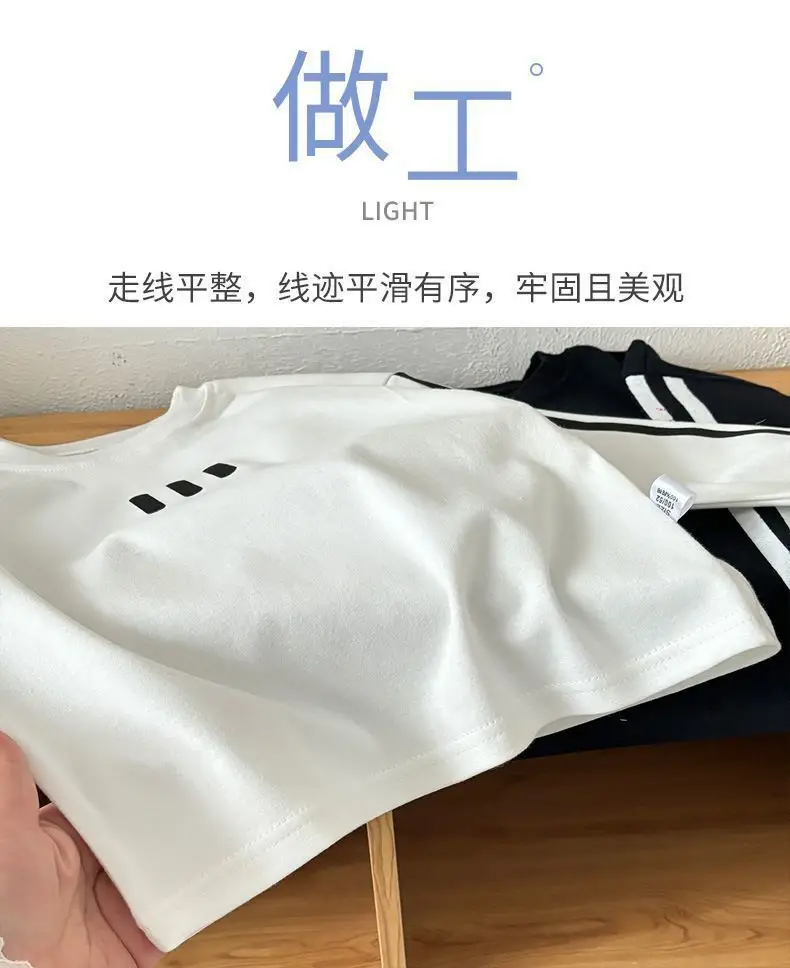 White 3 Stripe Cotton T-Shirt for Boys Spring Autumn — feature 6