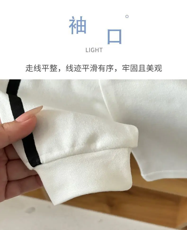 White 3 Stripe Cotton T-Shirt for Boys Spring Autumn — feature 8