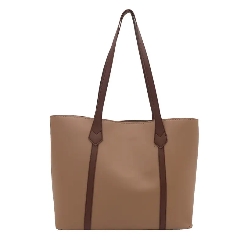 Women's Contrast Stitching Tote Bag Large Capacity Leather Goods - Image 9
