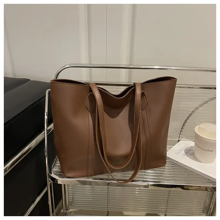 Women's Contrast Stitching Tote Bag Large Capacity Leather Goods — feature 14