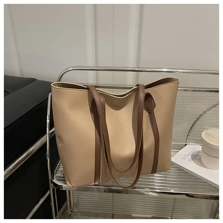 Women's Contrast Stitching Tote Bag Large Capacity Leather Goods — feature 15