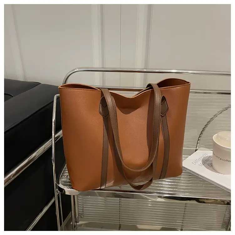 Women's Contrast Stitching Tote Bag Large Capacity Leather Goods — feature 16