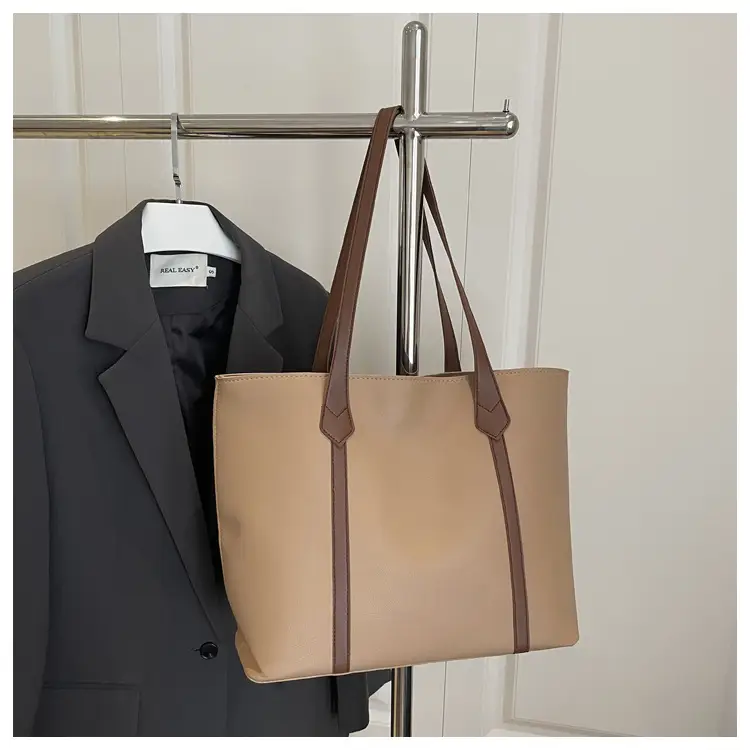 Women's Contrast Stitching Tote Bag Large Capacity Leather Goods — feature 17