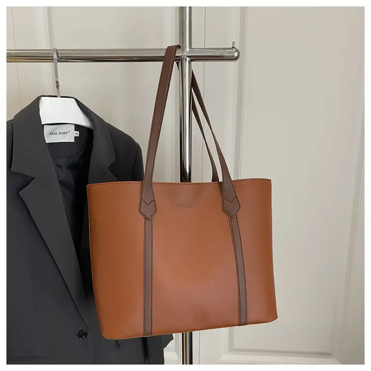 Women's Contrast Stitching Tote Bag Large Capacity Leather Goods — feature 18