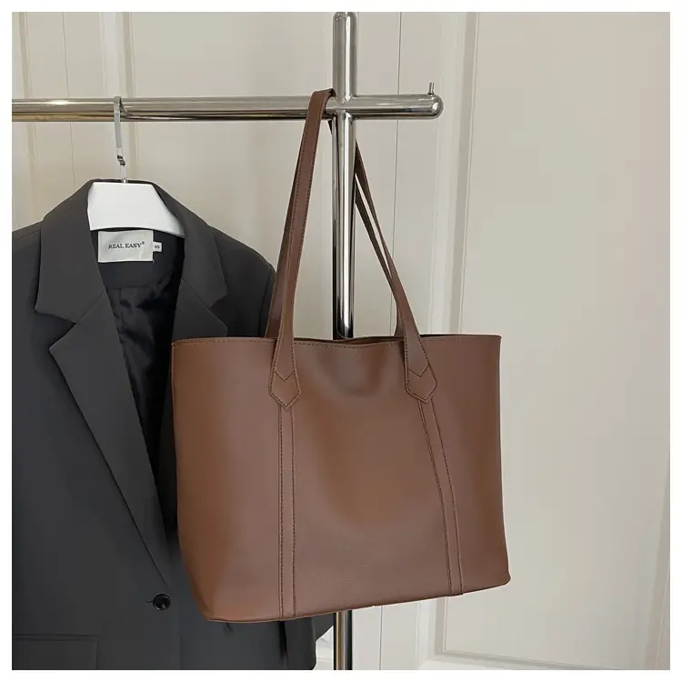 Women's Contrast Stitching Tote Bag Large Capacity Leather Goods — feature 20