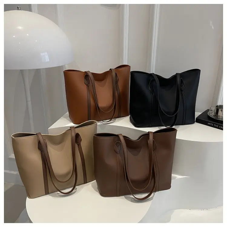 Women's Contrast Stitching Tote Bag Large Capacity Leather Goods — feature 21