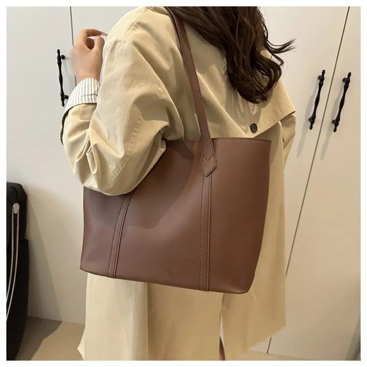 Women's Contrast Stitching Tote Bag Large Capacity Leather Goods — feature 31