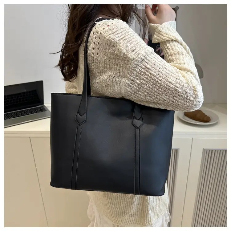 Women's Contrast Stitching Tote Bag Large Capacity Leather Goods — feature 34