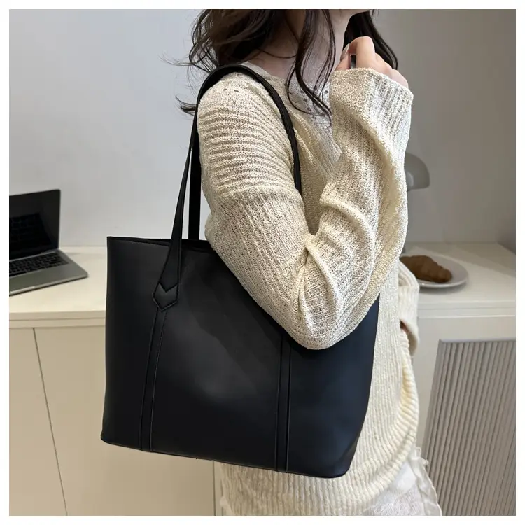 Women's Contrast Stitching Tote Bag Large Capacity Leather Goods — feature 35