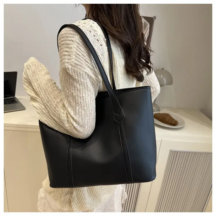 Women's Contrast Stitching Tote Bag Large Capacity Leather Goods — feature 36