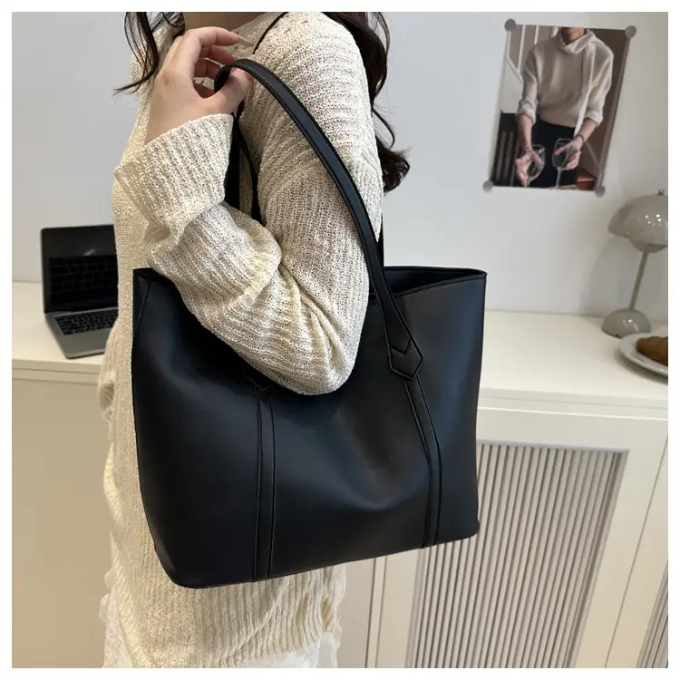 Women's Contrast Stitching Tote Bag Large Capacity Leather Goods — feature 37