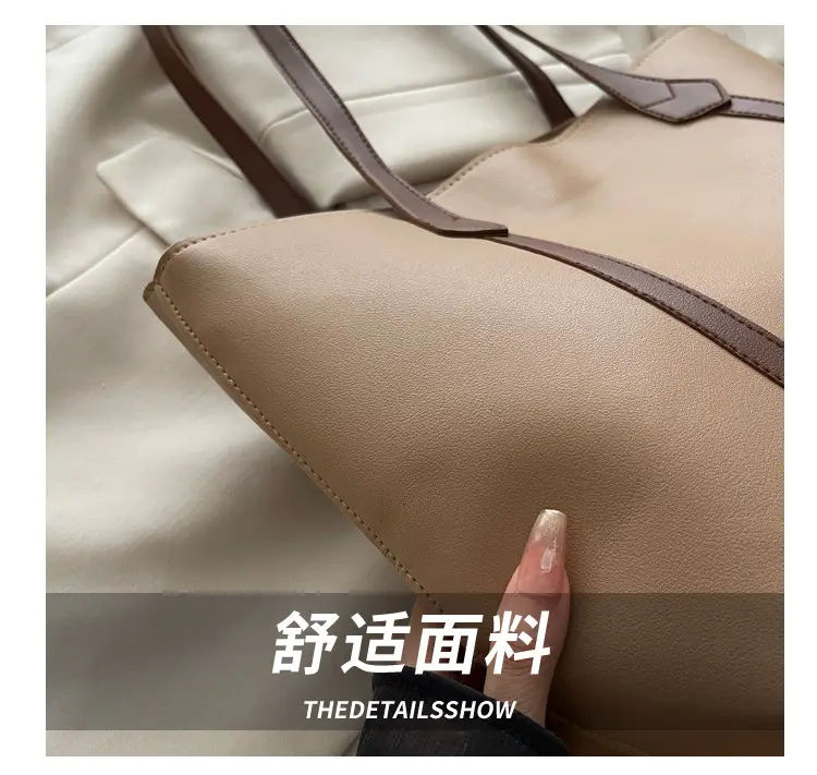 Women's Contrast Stitching Tote Bag Large Capacity Leather Goods — feature 4