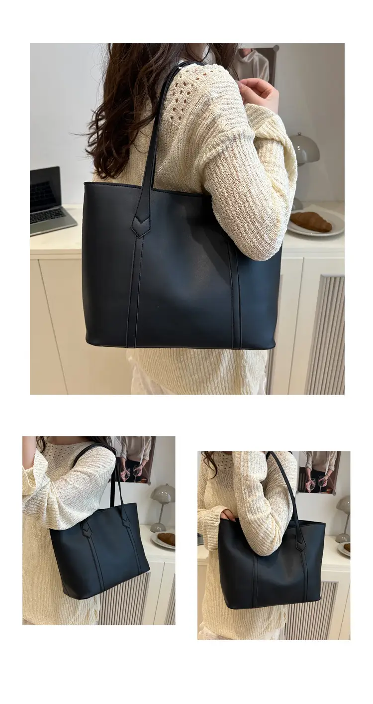 Women's Contrast Stitching Tote Bag Large Capacity Leather Goods — feature 9