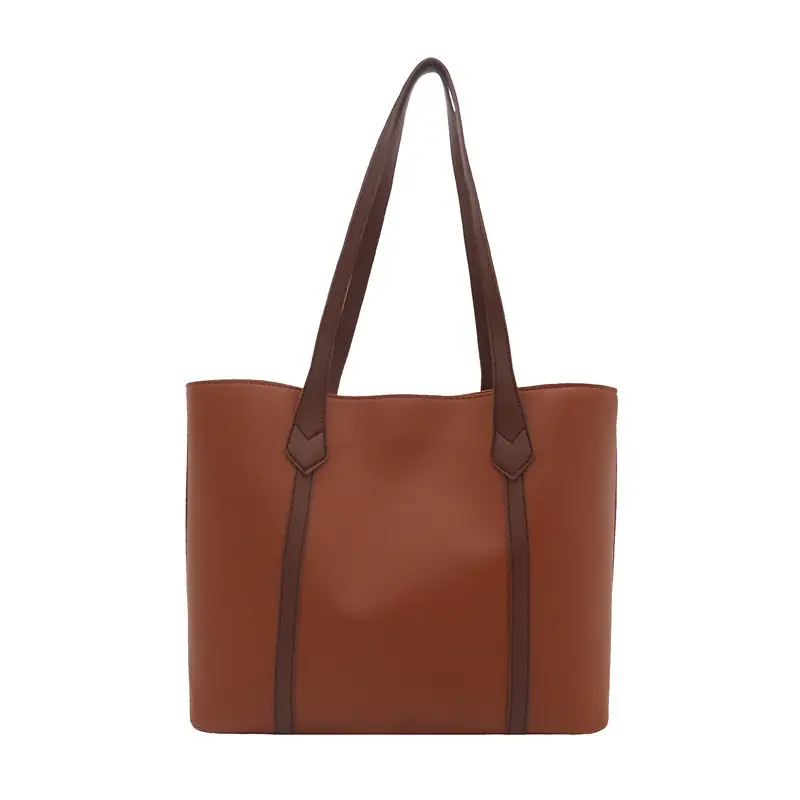 Women's Contrast Stitching Tote Bag Large Capacity Leather Goods - Image 2