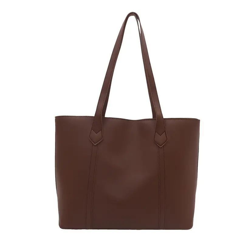 Women's Contrast Stitching Tote Bag Large Capacity Leather Goods - Image 3