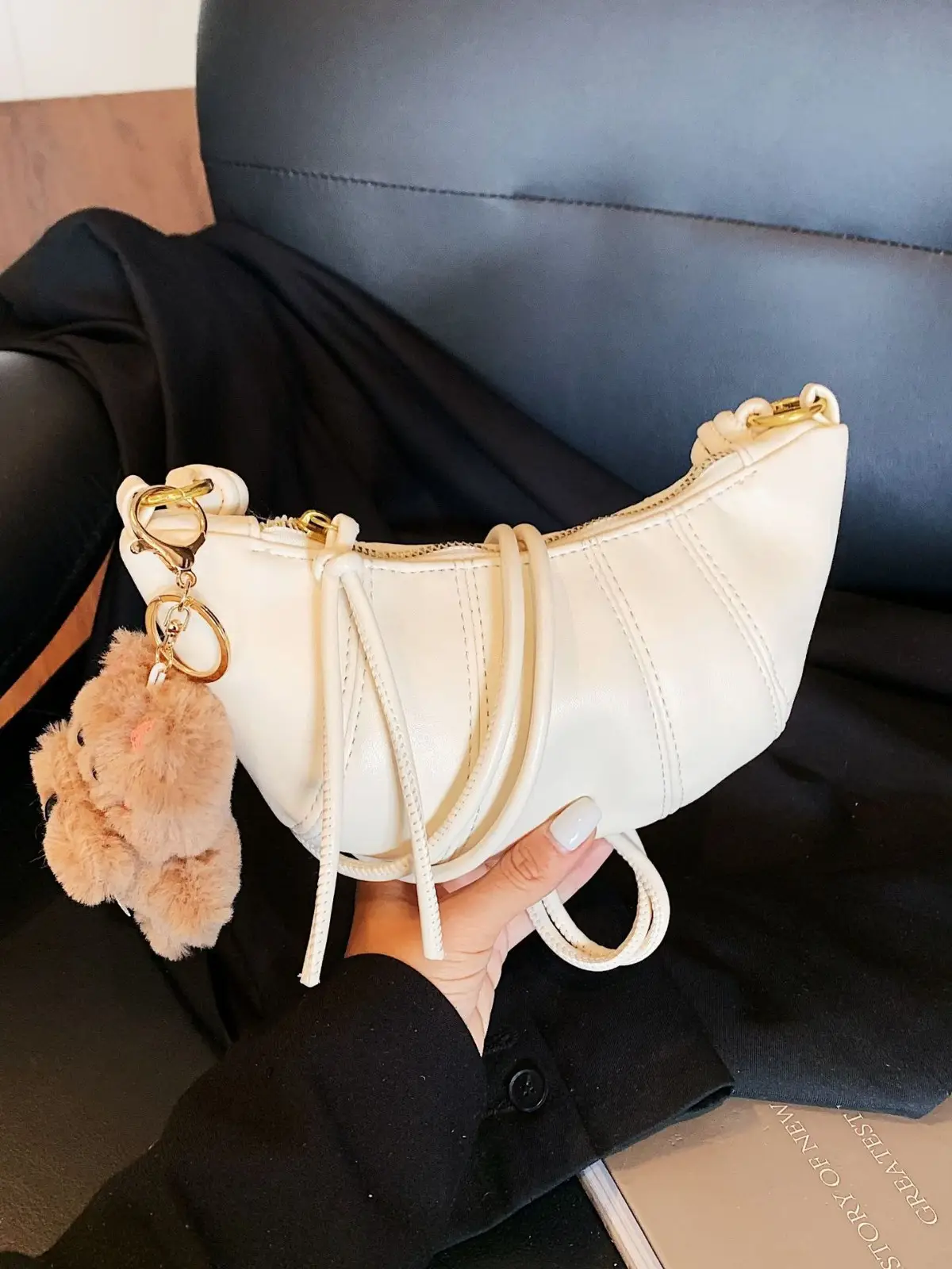 Retro Brown Crossbody Bag with Bear Charm - Image 9