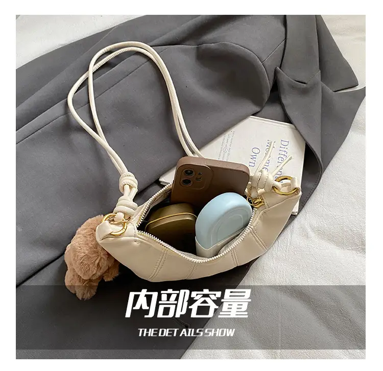 Retro Brown Crossbody Bag with Bear Charm — feature 10