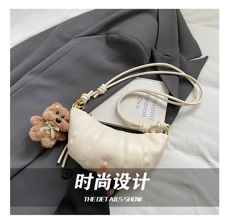 Retro Brown Crossbody Bag with Bear Charm — feature 12