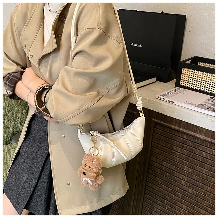 Retro Brown Crossbody Bag with Bear Charm — feature 21