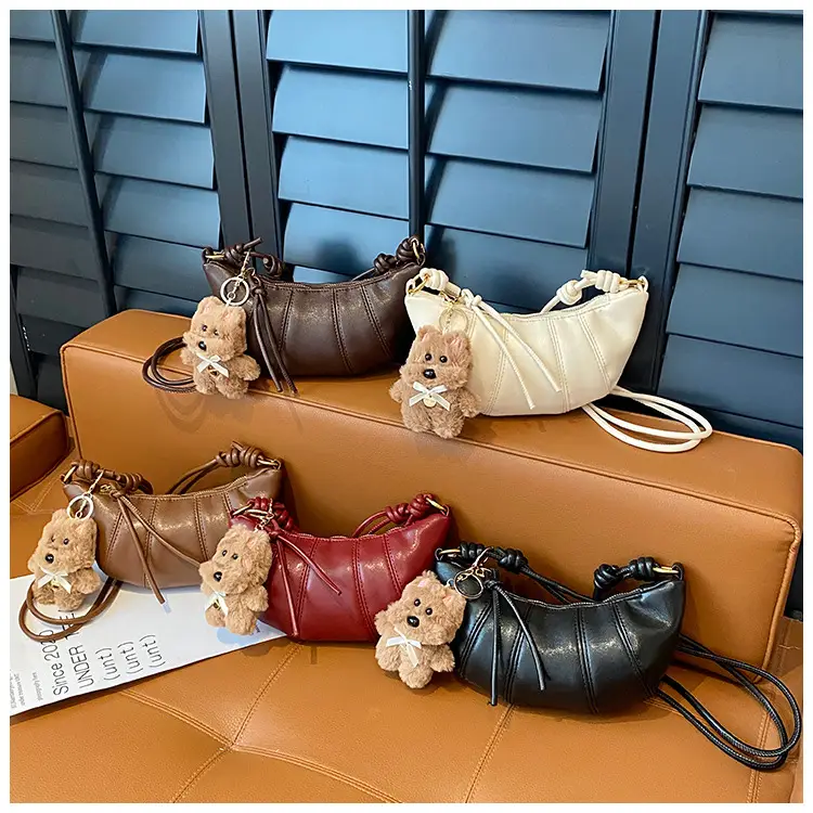 Retro Brown Crossbody Bag with Bear Charm — feature 3