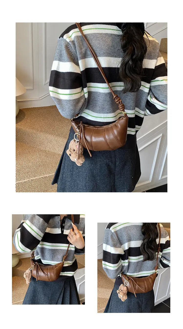 Retro Brown Crossbody Bag with Bear Charm — feature 5