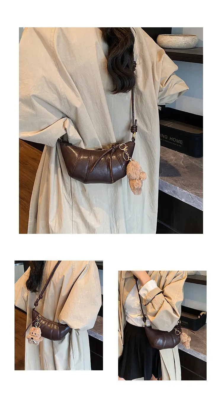Retro Brown Crossbody Bag with Bear Charm — feature 6