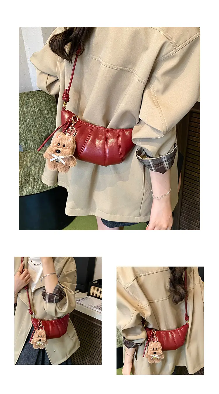 Retro Brown Crossbody Bag with Bear Charm — feature 8