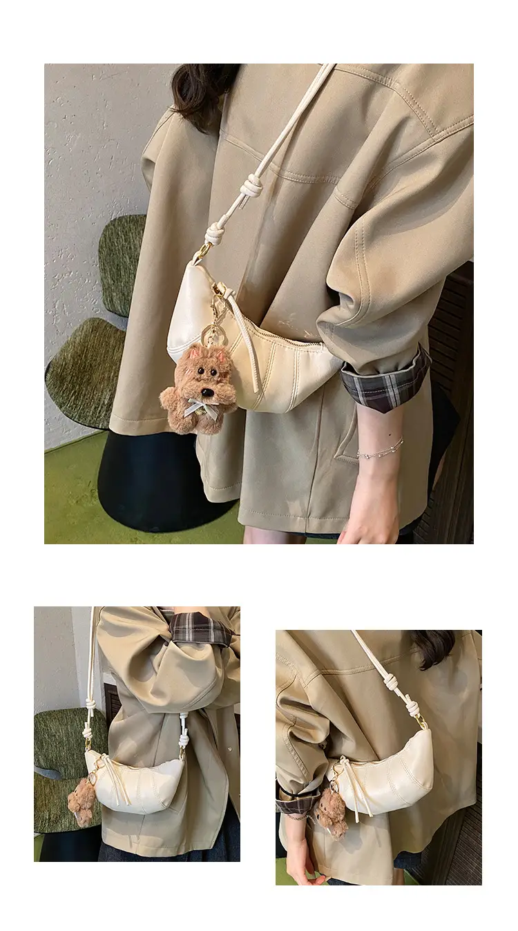 Retro Brown Crossbody Bag with Bear Charm — feature 9