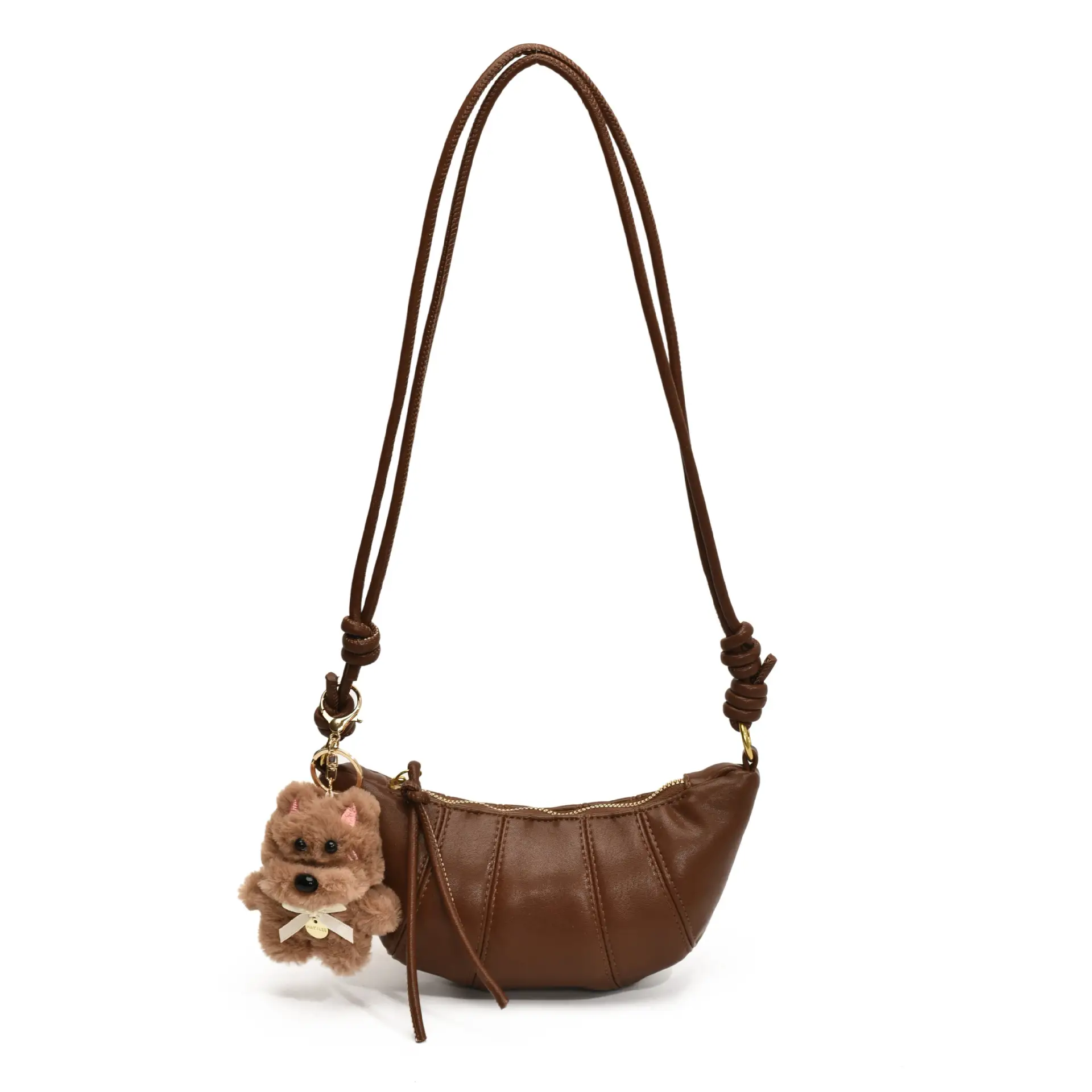 Retro Brown Crossbody Bag with Bear Charm - Image 3
