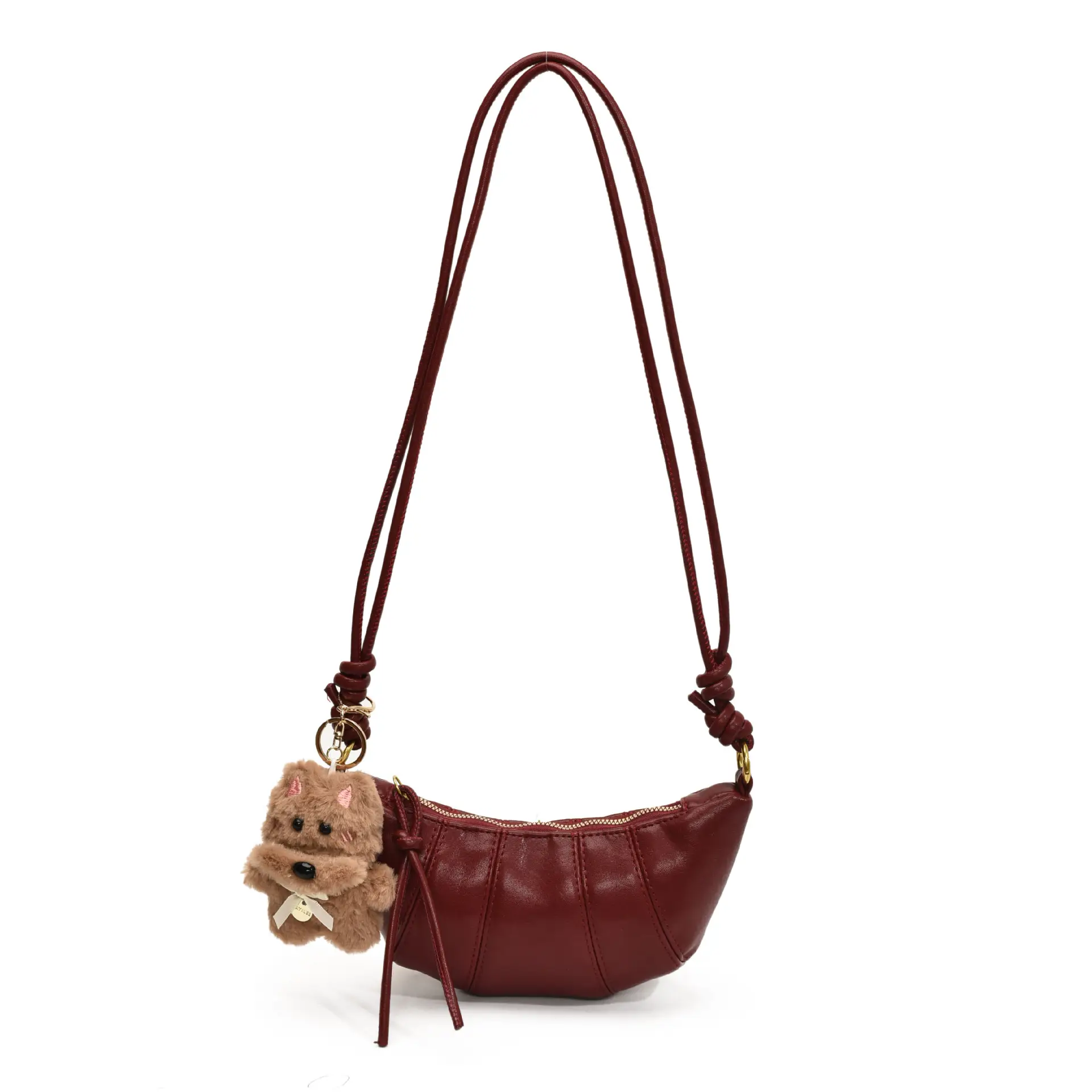 Retro Brown Crossbody Bag with Bear Charm - Image 4