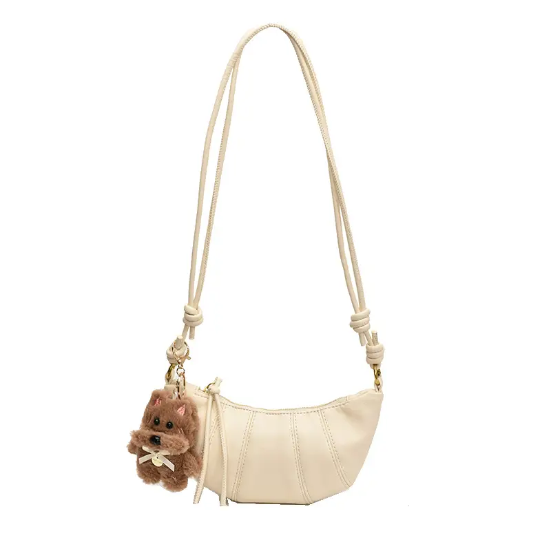 Retro Brown Crossbody Bag with Bear Charm - Image 5