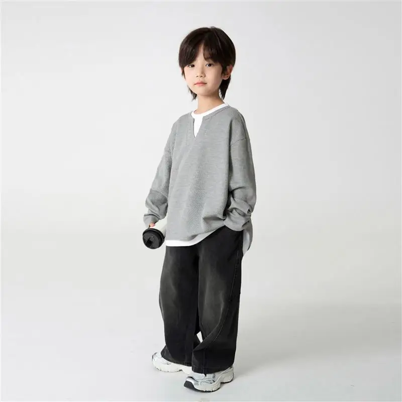 Kids Grey Sweatshirt Set for Boys Spring Autumn Wear - Image 2