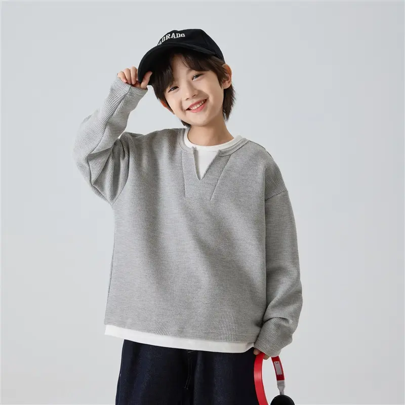 Kids Grey Sweatshirt Set for Boys Spring Autumn Wear - Image 4