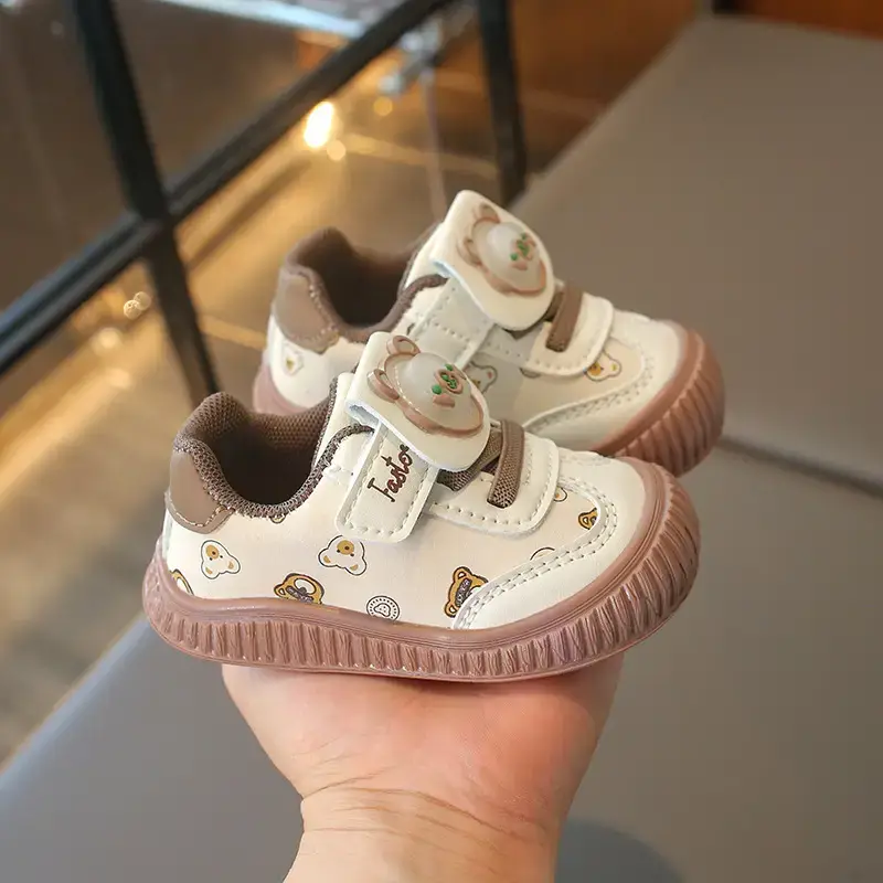Baby Teddy Bear Sneakers White Brown 2025 Spring
