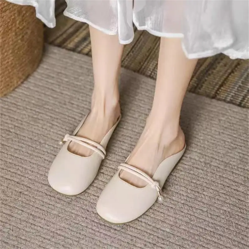 Flat-Bottomed Toe-Cap Half Slippers for Women, New Summer Pregnant Women's Lazy Shoes, Half-Cup Gentle Evening Slippers