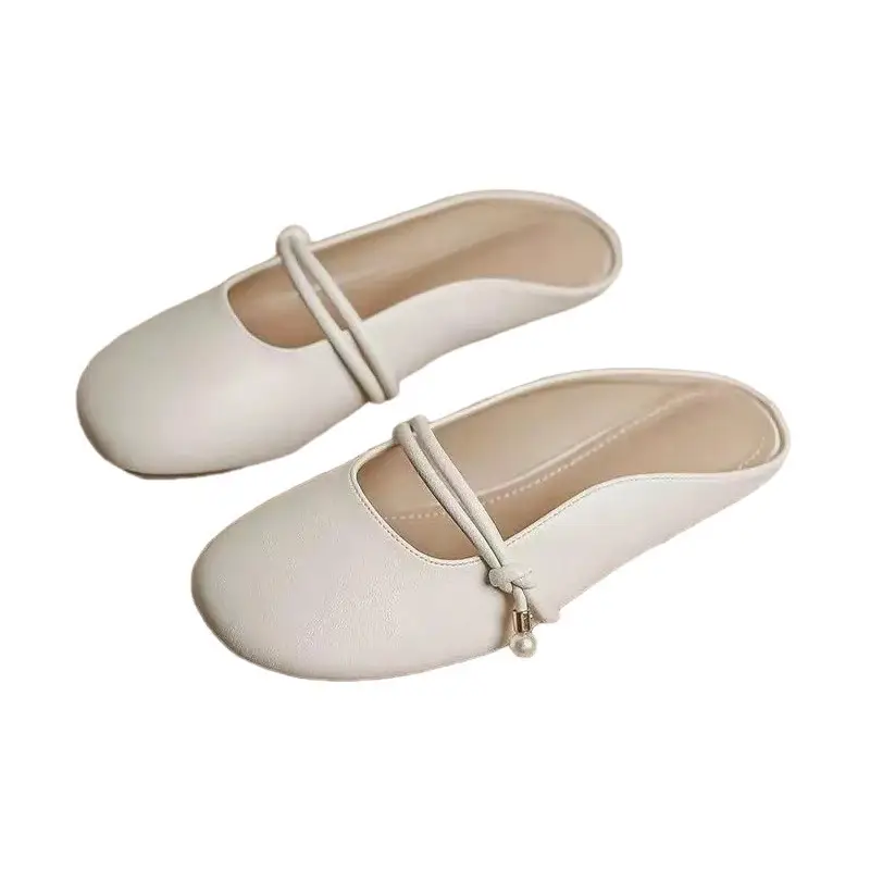 Flat-Bottomed Toe-Cap Half Slippers for Women, New Summer Pregnant Women's Lazy Shoes, Half-Cup Gentle Evening Slippers