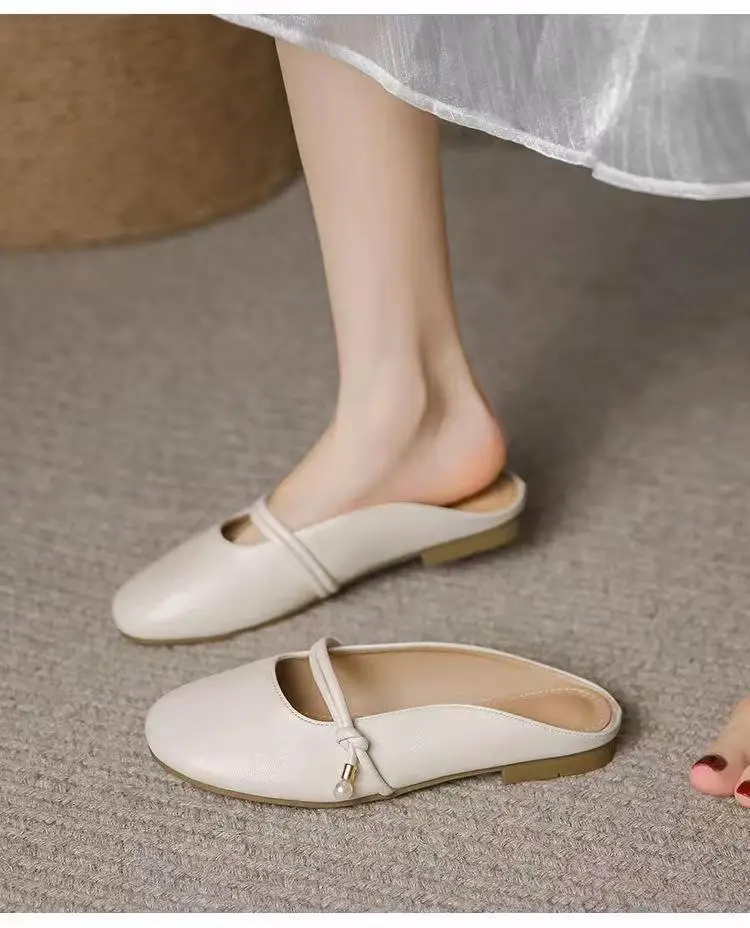 Flat-Bottomed Toe-Cap Half Slippers for Women, New Summer Pregnant Women's Lazy Shoes, Half-Cup Gentle Evening Slippers — feature 3
