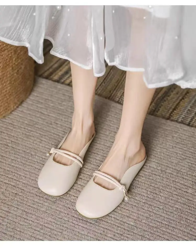 Flat-Bottomed Toe-Cap Half Slippers for Women, New Summer Pregnant Women's Lazy Shoes, Half-Cup Gentle Evening Slippers — feature 4