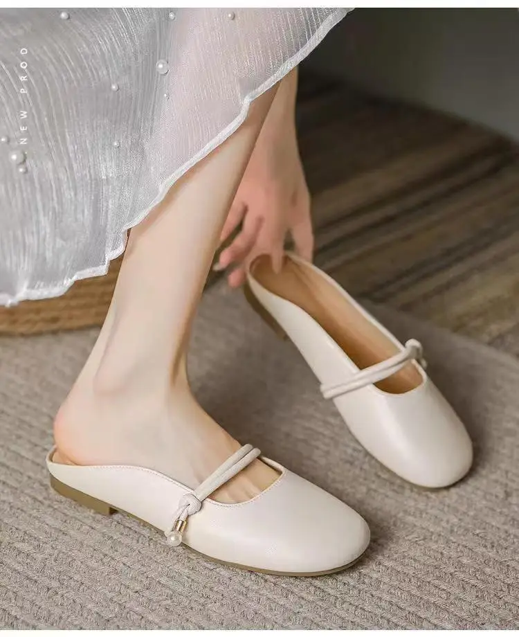 Flat-Bottomed Toe-Cap Half Slippers for Women, New Summer Pregnant Women's Lazy Shoes, Half-Cup Gentle Evening Slippers — feature 5