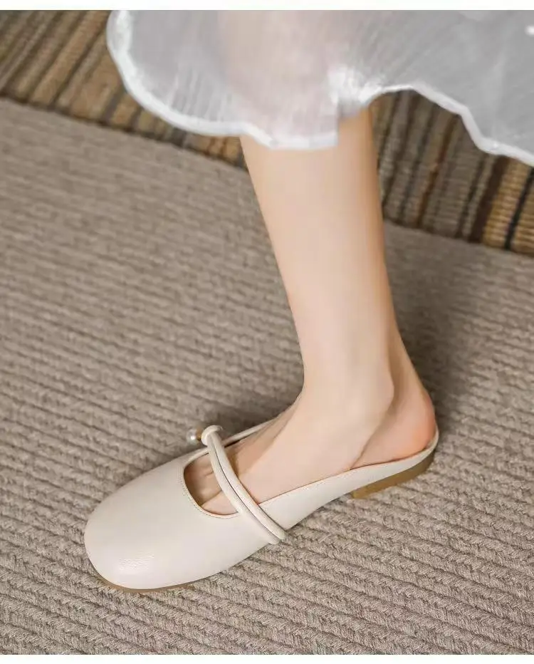 Flat-Bottomed Toe-Cap Half Slippers for Women, New Summer Pregnant Women's Lazy Shoes, Half-Cup Gentle Evening Slippers — feature 7
