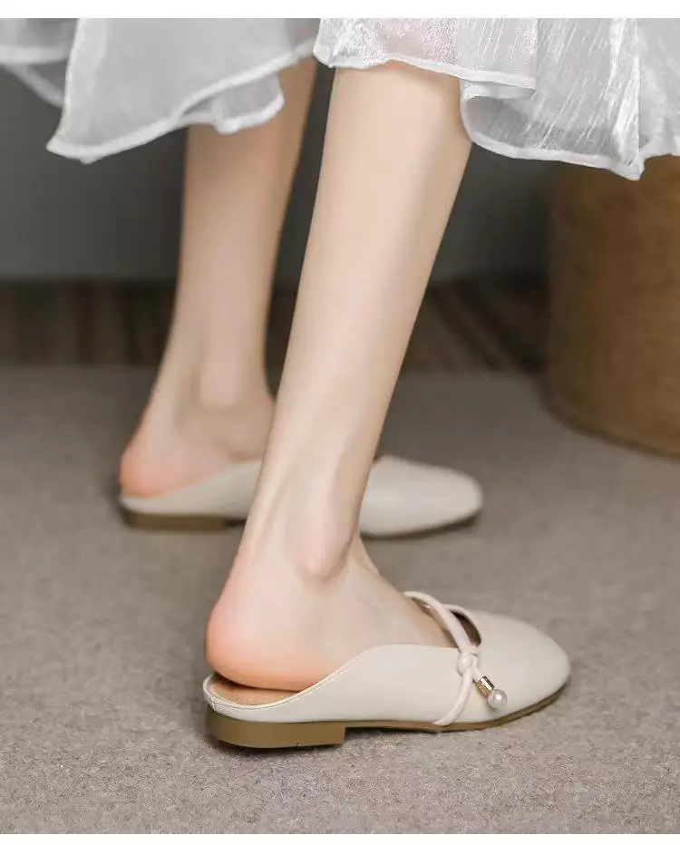Flat-Bottomed Toe-Cap Half Slippers for Women, New Summer Pregnant Women's Lazy Shoes, Half-Cup Gentle Evening Slippers — feature 8