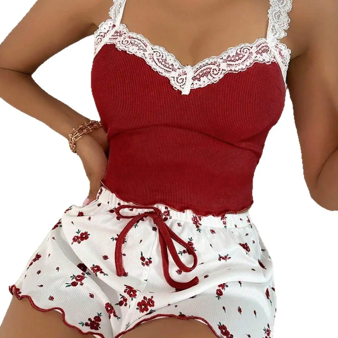 Cross-Border New Winter Sexy Lace Camisole Pajamas for Women, Slim-Fitting Two-Piece Home Wear Set