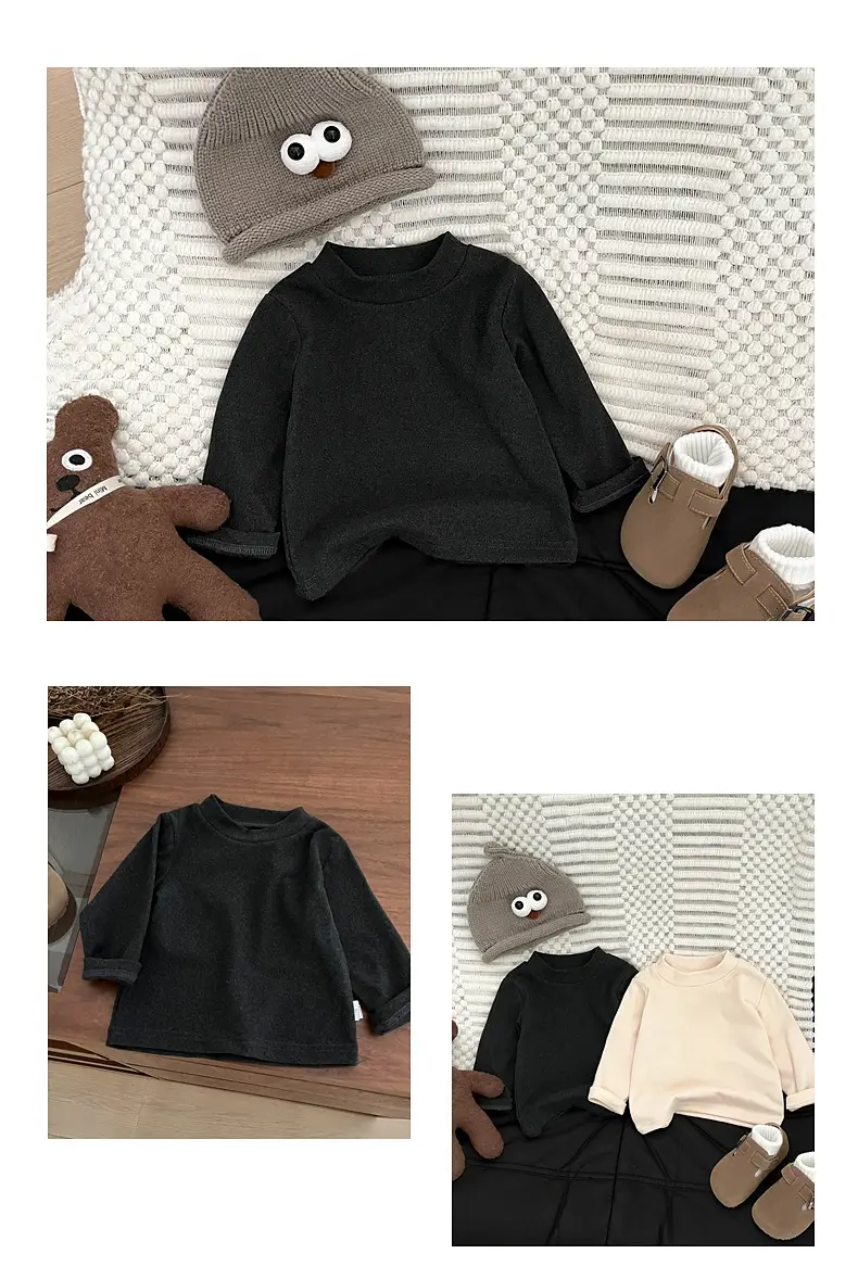 Kids Long Sleeve T-Shirt Set Black Beanie & Pants — feature 8