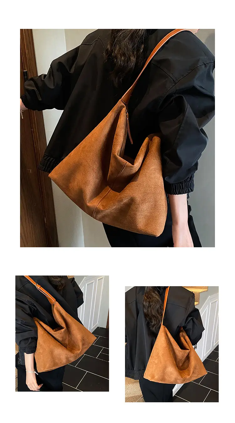 Frosted Women's Shoulder Crossbody Bag Brown Large Capacity — feature 10