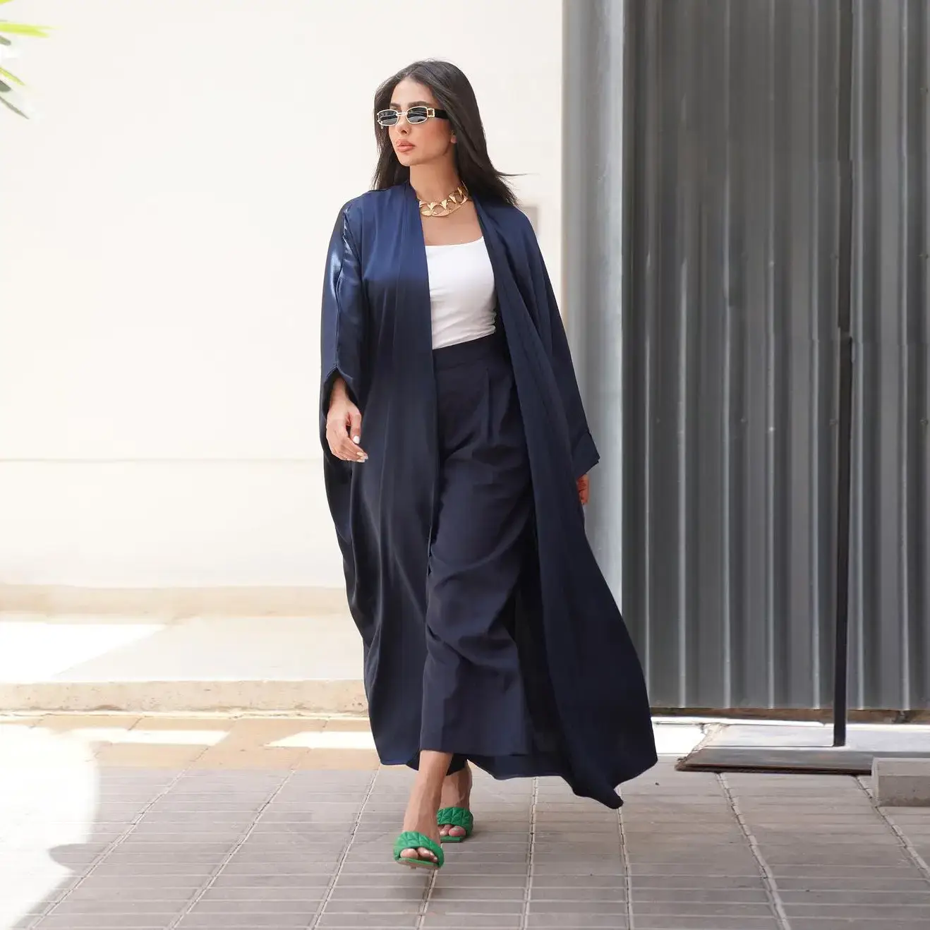 Long Women's Robe Navy Blue Glossy Comfortable - Image 3